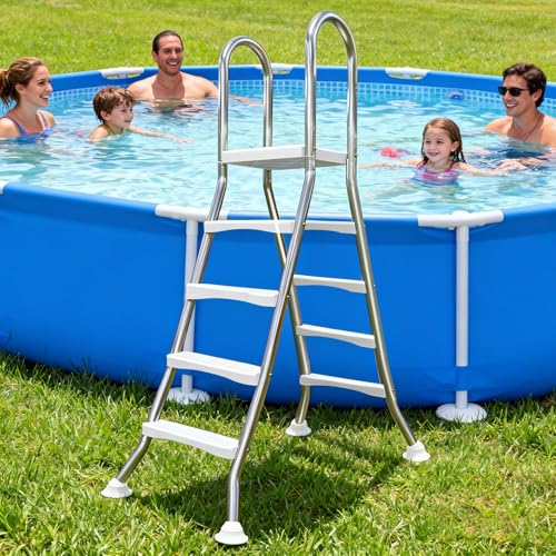 Escalera doble para piscina arriba tierra 4 pasos acero inoxidable miniatura 2