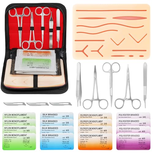 Suture Practice Kit for Medical Students - Suturing Kit Suture Pad with Pre-Cut Wounds, Suturing...