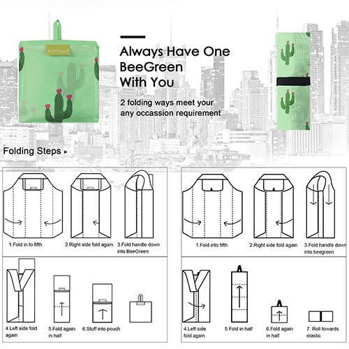 Image of BeeGreen Rolled Up Grocery Bags Reusable Shopping Bags Foldable for Groceries