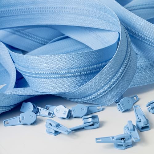 IPEA 5 Metre Blue Continuous Chain Zipper + 15 Metal Sliders, Made in Italy, Chain Size #5, Nylon Zippers, Zip - Image 3