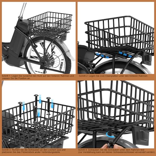 Fahrradkorb Hinten, Metall Groß Fahrrad Korb Stabil Hinten, Stark Robust mit Wasserdichtem Liner & Gepäcknetz, Universeller Passform für Erwachsenenräder, E-Bikes, Rostbeständig, Einfache Montage
