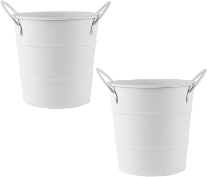 2pcs Mini Metal Buckets, Small Iron Pails with Handles, Metallic Ice Pails, Decorative Stainless Steel Buckets for Party Favors, Wedding, Crafts, Vase, Garden Planter, 600ml / 20oz, White