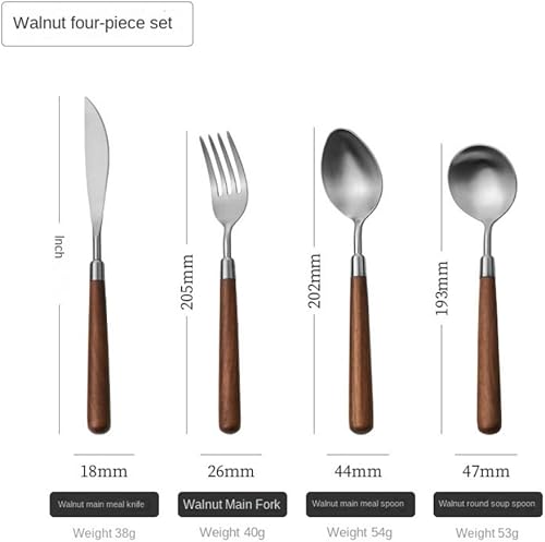 Miniatura 2 de Cubertería de acero inoxidable con mango de nogal macizo, cubiertos, cuchillos, tenedores, cucharas, cuchillo y tenedor para carne de hotel (4