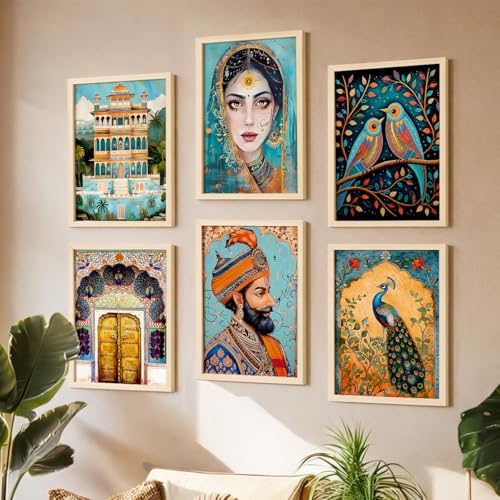 Image of NoWorries Set of 6 Wall Framed Painting | Modern Indian Art Wall Decor Frames | Traditional Woman Painting, High Quality HD Printed Framed Posters for Living Room, Bedroom, Office and Home Decoration