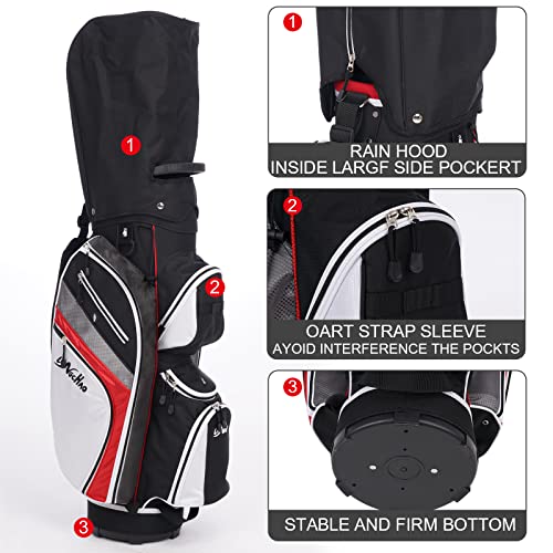 Golf Cart Bag 14 Dividers Top Clubs Organizer Lightweight with Cooler Pouch, Dust Cover and Backpack Strap (Black/White) - Thumbnail 4