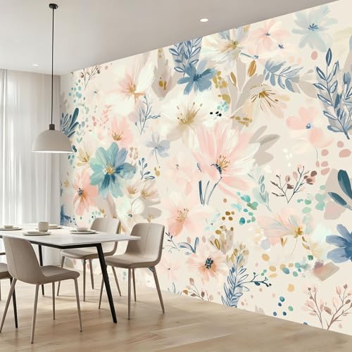 Générique Fresque Murale 250 x 175(WxH) Vlies Intissé, Scandi Prairie Sauvage Rose Design, Facile à Poser Haute Définition Décoration Murale pour Salon...