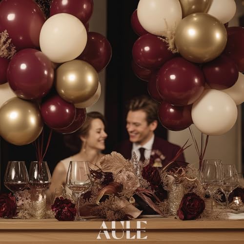 Image of AULE 155Pcs Burgundy Balloon Arch Kit Gold Sand White Balloons | Maroon Balloon Garland for Birthday Wedding Graduation Anniversary Bridal Shower Theme Party Decoration