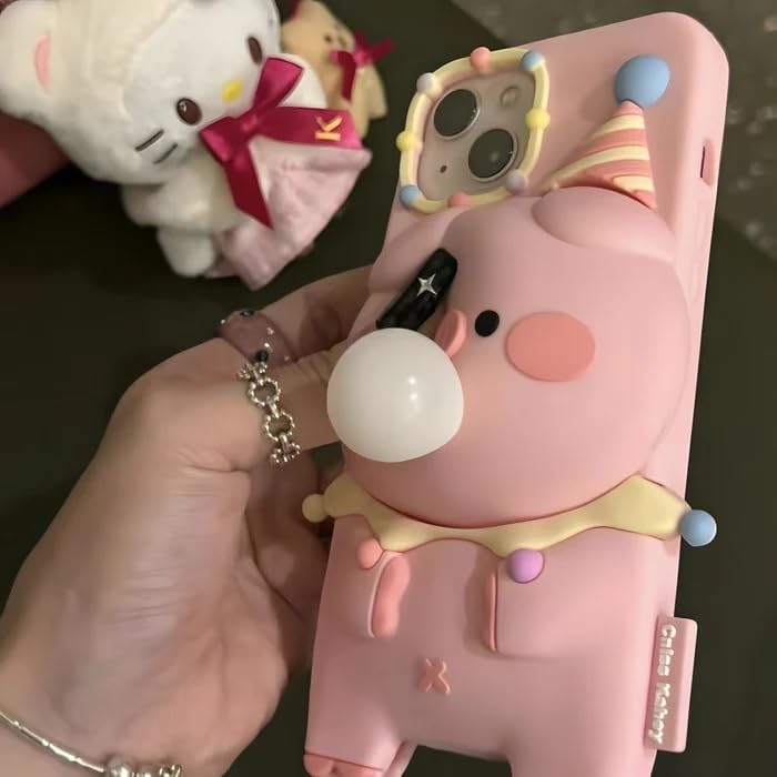 Image of COVERLY for iPhone 12 Pro 3D Pig Blowing Bubble Gum Case,Full Protective Squishy 3D Toy Lovely Piglet Play Back Case Cartoon Cute Soft Silicone Fashion Funny Phone Cover for Apple iPhone 12 Pro