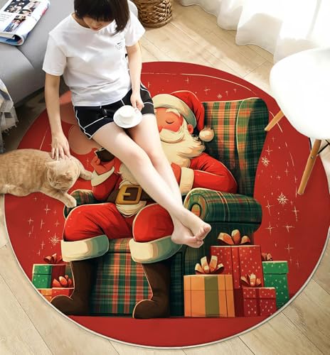 Tapis de Noël rond lavable en machine doux et antidérapant 80 cm