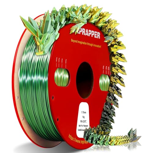 Image of RepRapper Triple Color Filament, Tricolor Coextrusion PLA Filament, Shiny PLA Filament 1.75mm for 3D Printer, Multicolor Like Dual Color Rainbow PLA, 2.2lbs, 1kg Silk PLA Gold /Green /Black