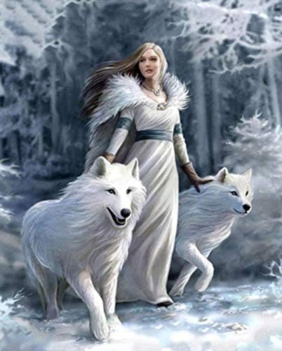 DIY 5D Diamond Painting Kits,Full Round Drill Embroidery Paintings Pasted Pictures Cross Stitch Arts Crafts Perfect for Relaxation and Home Wall Decor(Beauty Fairy Snow Wolf,30 * 40cm)