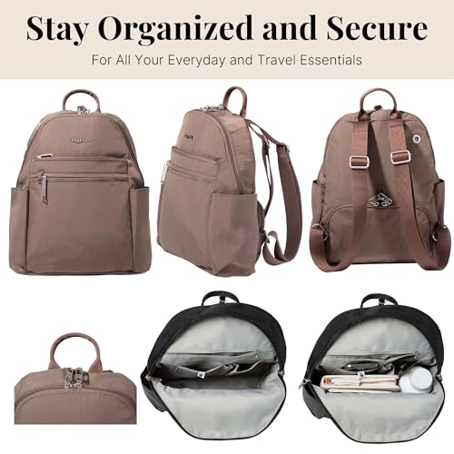 Image of Baggallini Securtex Anti-theft Vacation Travel Backpack 10x13 Slash-Resistant Nylon Daypack w /RFID, Portobello