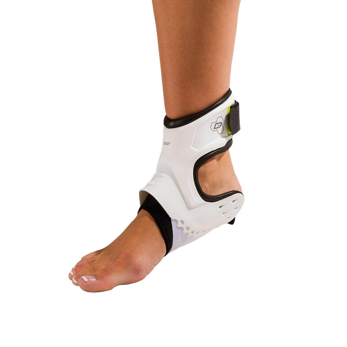 DonJoy Performance - Tobillera con soporte POD®, el mejor apoyo para conseguir estabilidad, para los esguinces de tobillo y torceduras provocadas por el fútbol americano, fútbol, baloncesto, lacrosse, voleibol - DP151AB05-WHT-XS-R, Pie derecho, XS, Blanco