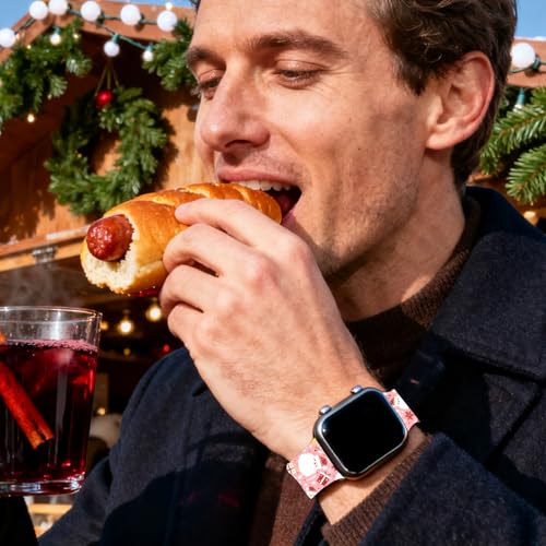 Christmas Snowflake Santa Pink Watch Band Compatible with Apple Watch Band 38mm 40mm 41mm 42mm, Soft Silicone Waterproof Strap for iWatch Bands Series 10 9 Ultra 8 7 6 5 4 3 2 1 SE Women Men by Ghazni - Used condition - Image 5