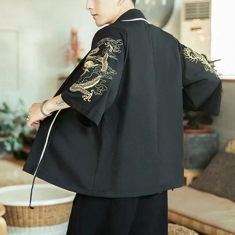 Embroidery Kimono Cardigan Men Japanese Male Summer Beach Kimono Outerwear3