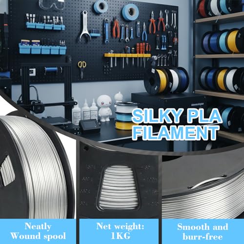 Image of LOVOON Silk PLA Filament 1.75mm Silver Grey 1KG, 3D Printer Filament Dimensional Accuracy + /- 0.02mm, 1kg Carboard Spool (2.2lbs) 3D Printing Filament Fits for Most FDM 3D Printers