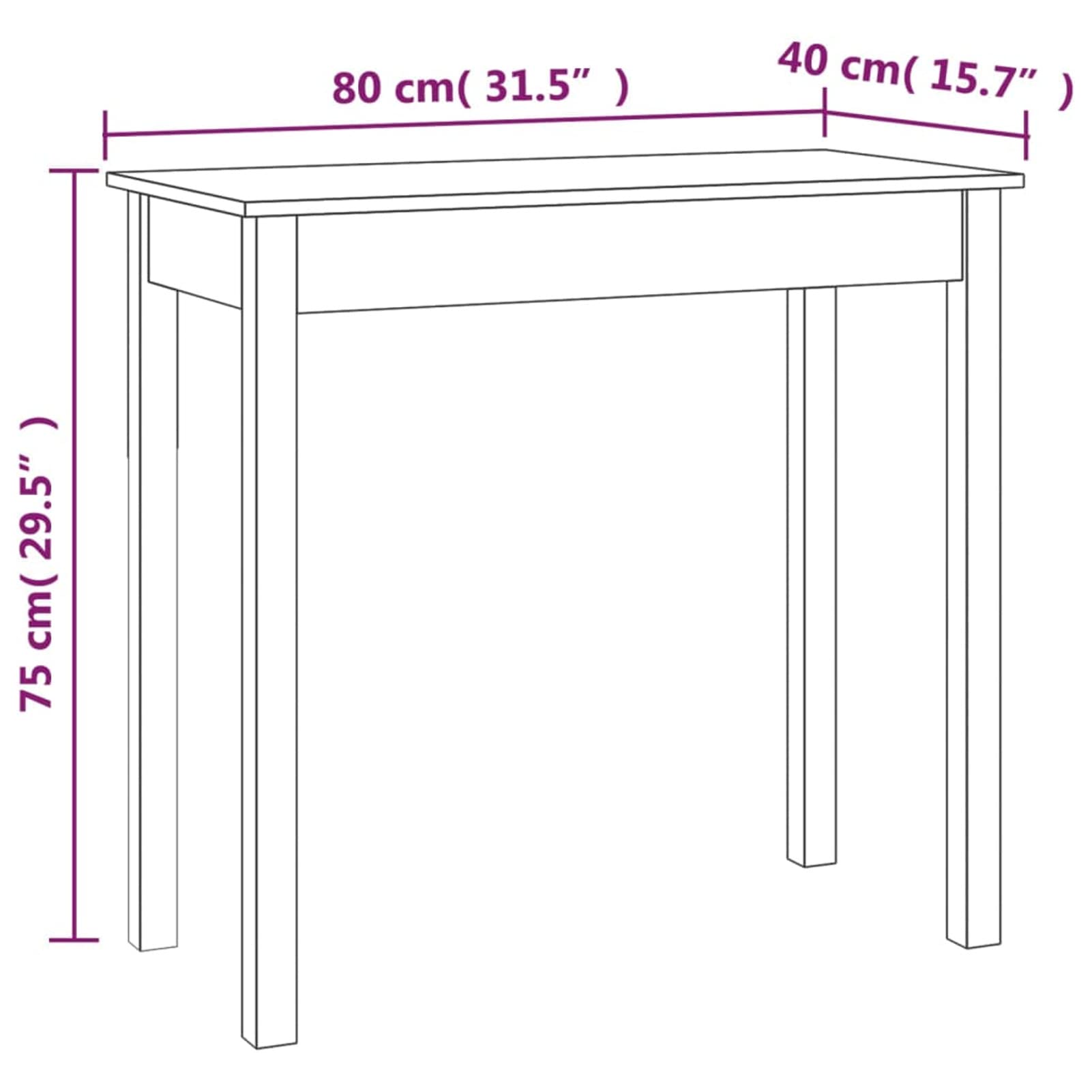 Homgoday Mesa Consola Madera Maciza de Pino 80x40x75 cm Mesas auxiliares de salón,Mesa Consola Recibidor Mueble de Entrada Estrecha Clásica