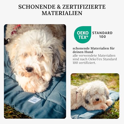 Wanderpfote Hundedecke für Unterwegs, 75 x 50cm – Waschbar, Orthopädisch, Wasserdicht – Hochwertiges Design – Hundedecke Outdoor, Hundematte Auto (Blau, Größe M)