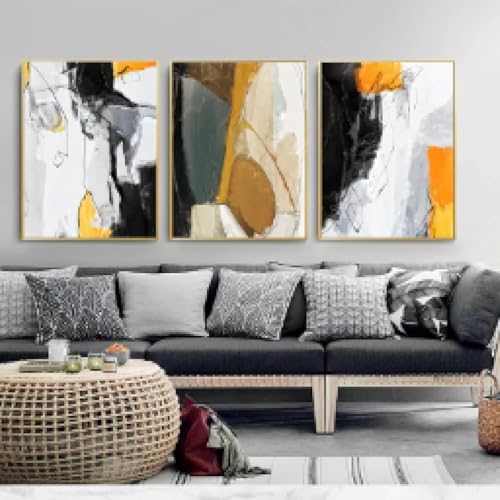 Décoration de salon moderne avec triptyque de toiles abstraites géantes 80x110cm