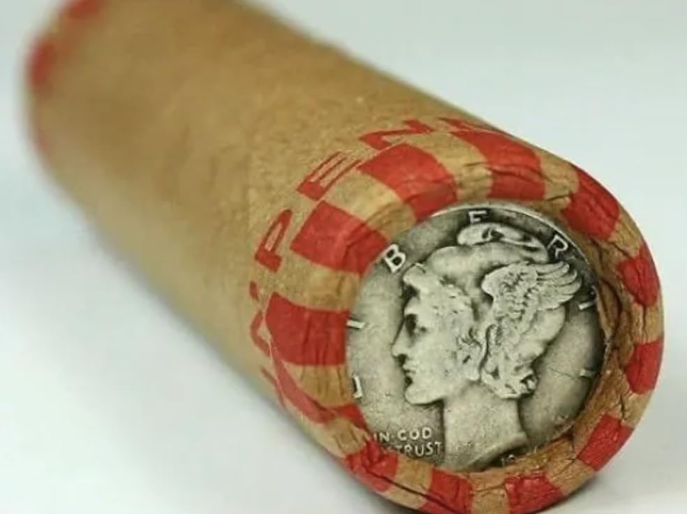 Crimped Sealed Roll Wheat Pennies with One Mercury Dime Ender 1909-1958 Unchecked for Errors BU and Steel Cents