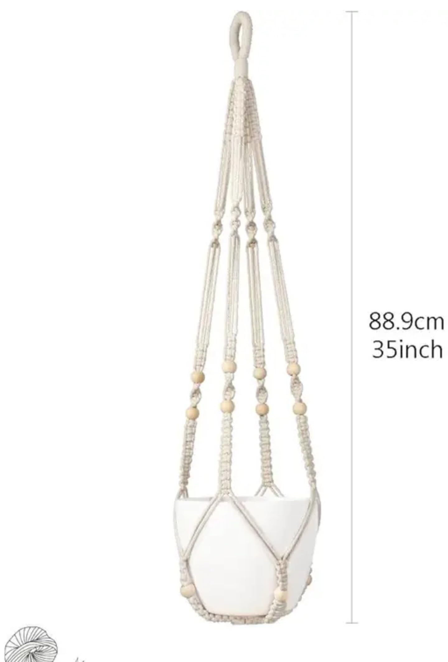 Lot de 3 suspensions en macramé pour pot de fleurs en corde de coton, blanc, 91 cm de long