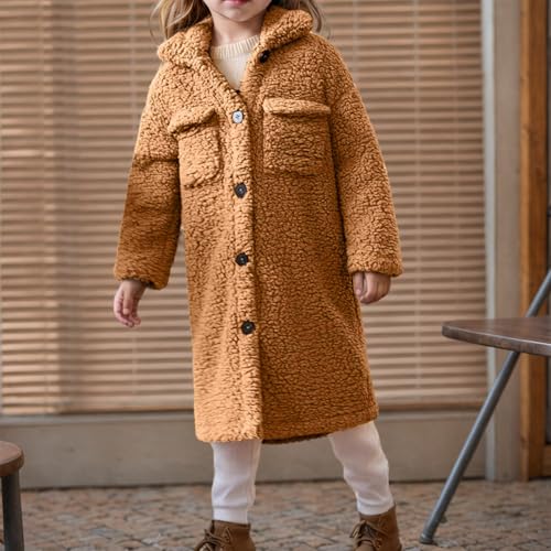 Girls Sherpa Jacket Fall Winter Warm Plush Fuzzy Long Coat Boys Casual Outerwear Fleece Jacket with Pockets3