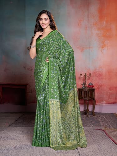 Image of Garden Vareli Floral Print Crepe Saree With Unstitched Blouse Piece