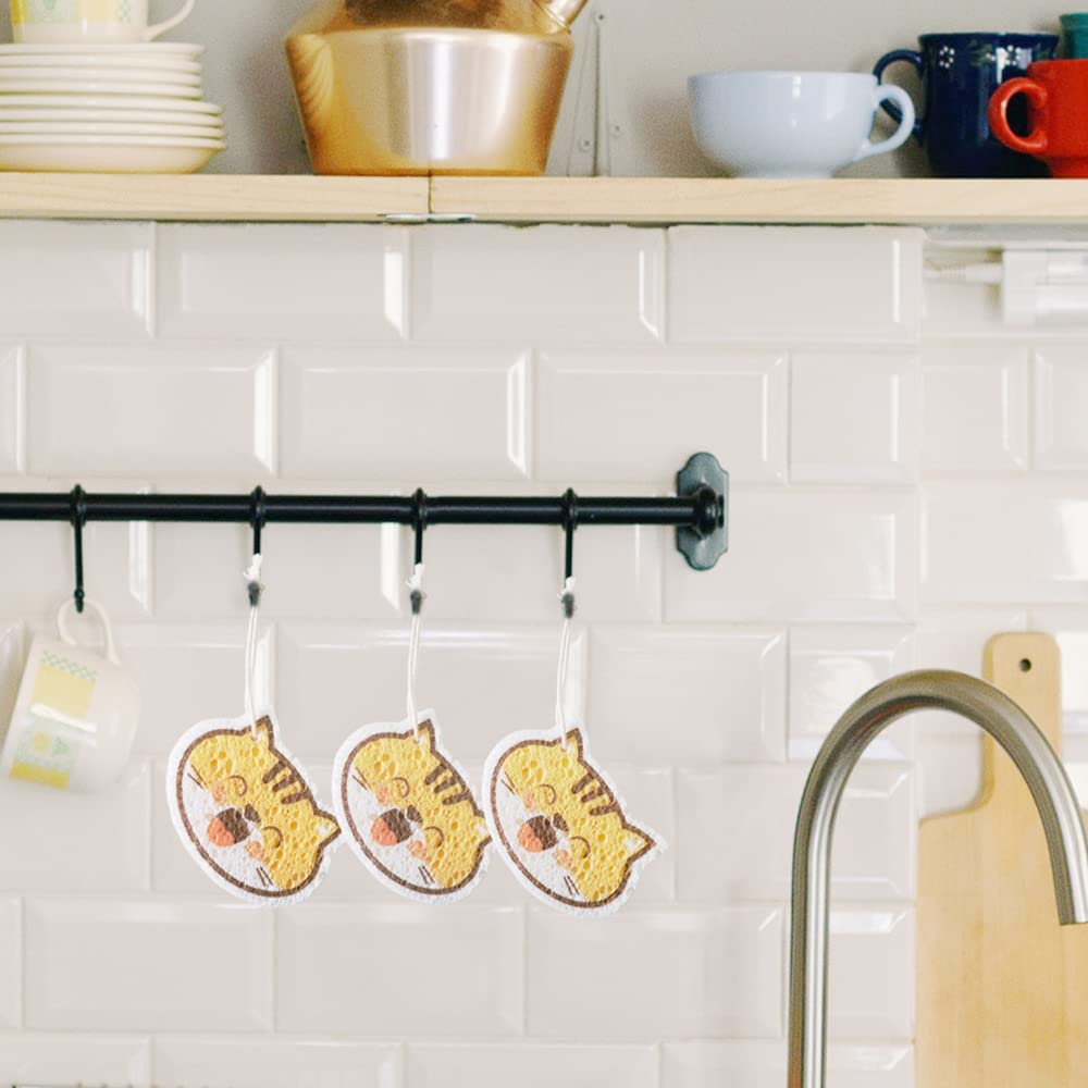 Lot de 3 éponges à récurer pour cuisine (7,5 x 9,8 cm, chat souriant)