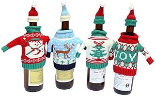 [4 Pack] Starworld Christmas Wine Bottle Covers and Hats Kit with Knitted Sweater Set