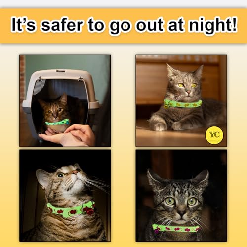 Image of YellowCult Glow Mice Radium Pet Collar(1 Piece) - Glow-in-Dark Reflective Nylon Adjustable Safety Collar with Cute Mouse Design, Buckle & Bell for Cats, Puppies, Small Dogs & Rabbits