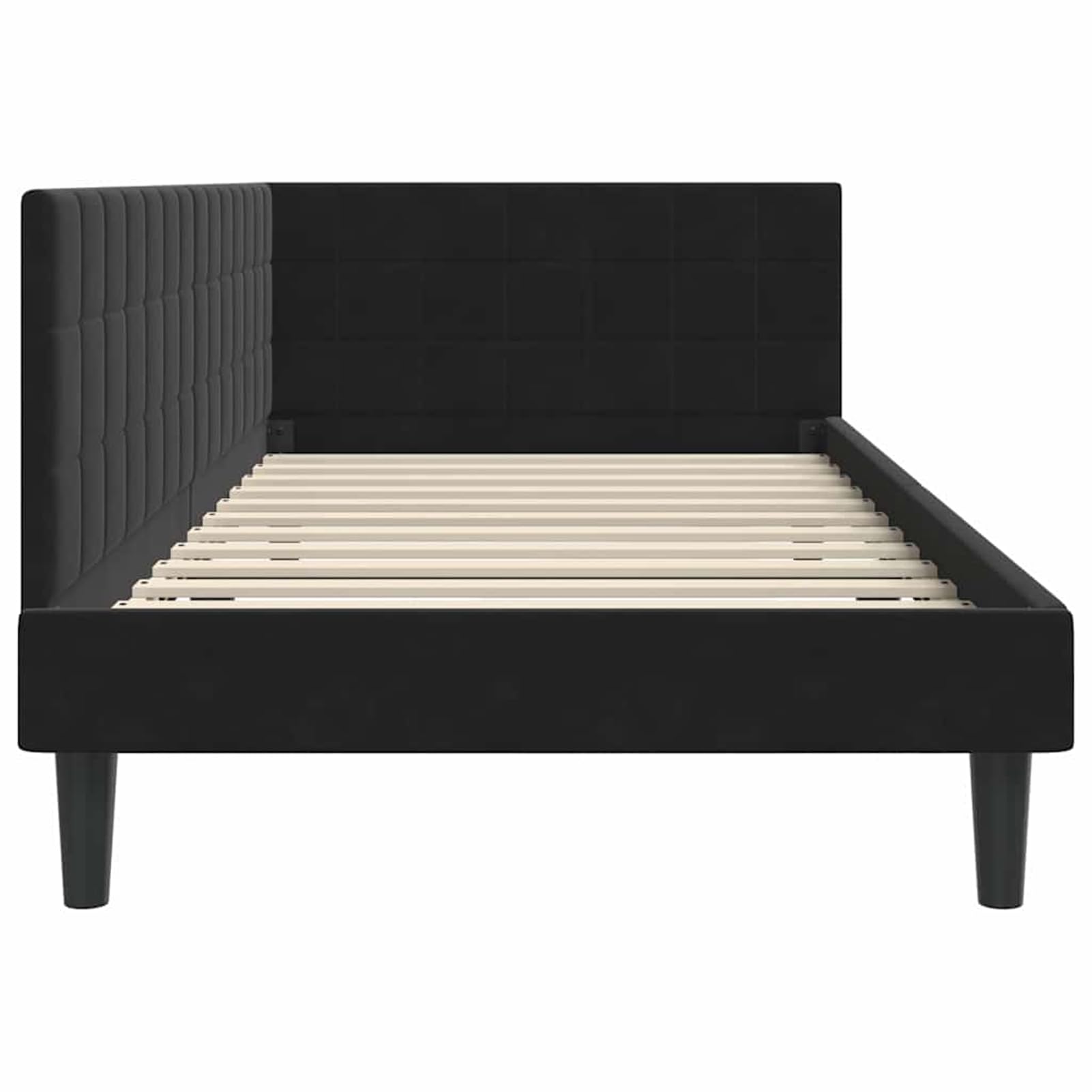 Gecheer Eckbettgestell mit Kopfteil Schwarz 90 cm x 200 cm Stoff, Eckbett Familienbett Schlafsofa Bettgestell für Schlafzimmer Kinderzimmer Dachgeschoss42016433