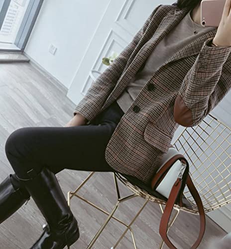 CHARTOU Women's Chic Lapel Collar Plaid 2-Button Business Work Office Blazer Suit Jacket3