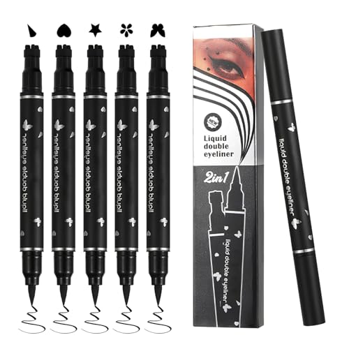 5 Piezas Eyeliner Negro, Eyeliner de Doble Punta con Sellos,...