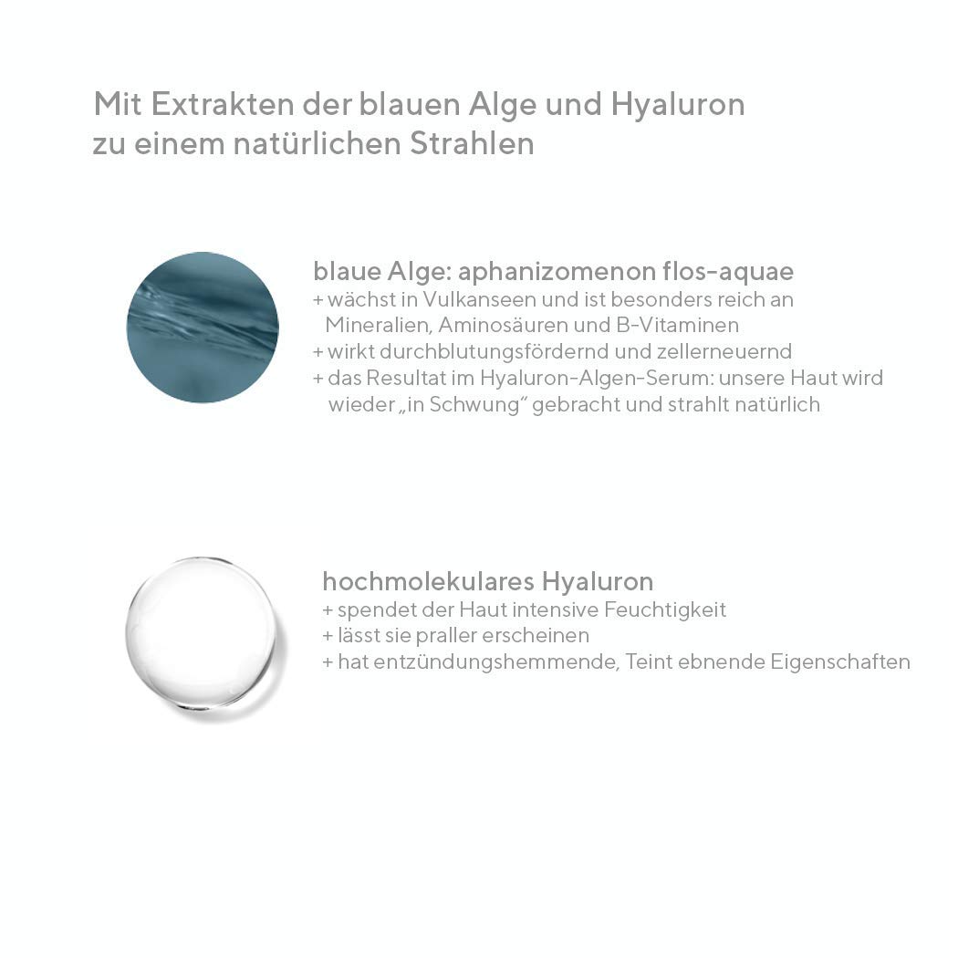 hyapur ® - BLUE Serum15ml für strahlende Haut, mit Hyaluronsäure und Algenextrakten für Gesicht, Hals und Dekolleté - aus der Hyaluron Algen Serie