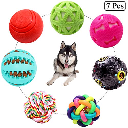 Coddsmz 7 Jouets interactifs pour chiens de petite taille et moyenne à grande taille, jouets pour chien couineur balles à mâcher jouets durables pour chien Balle alimentaire friandises jouets en corde