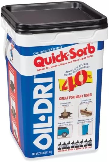 4 Pack Oil Dri Quick-Sorb Granular Clay Loose Absorbent, 2 Gallon Volume Absorbed per Package, 20 lb Weight Pail, Not Scented For Acids, Grease, Ink, Oil, Other Liquid Spills, Paints With Stickers