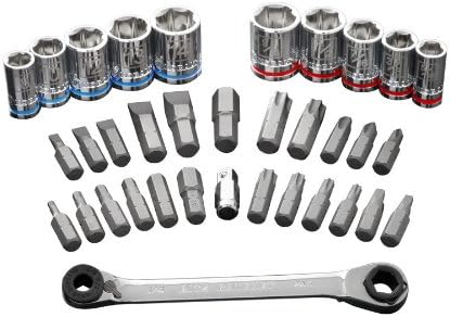 Kobalt 338358 de 35 unidades Juego de herramientas de dados y puntas de encaje en ángulo recto, con estuche