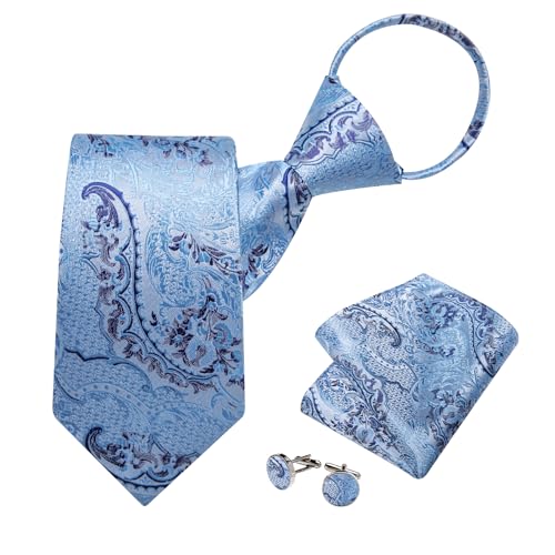 Image of DiBanGu Mens Zipper Ties Silk Adjustable Necktie Pocket Square