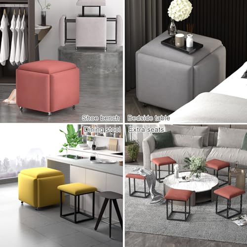 Tabouret ottoman empilable 5 en 1 en cuir cube à roulettes - 8