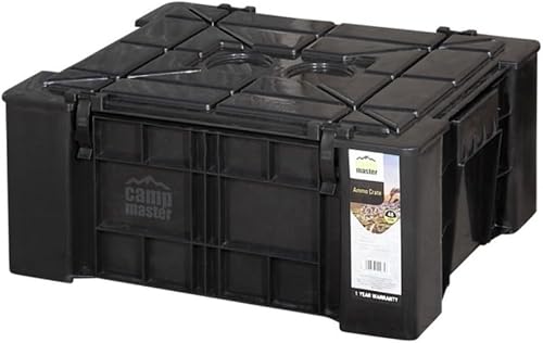 Camp Master Ammo Crate Storage Box, Black, Stackable Utility Container for Camping and 4x4 Adventures
