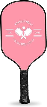 Jill & Ally Beverly Hills Pink Pickleball Paddle, Carbon Fiber Materials, 16.5 x 7.5", Extra Long Handle, Vegan Leather PU Grip, Unique Edge Guard All Skill Levels