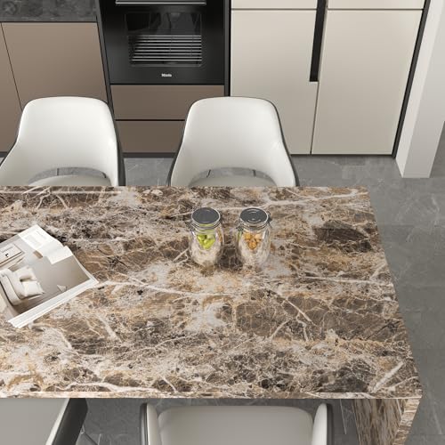 JSEVEM 16"×394" Thick Brown White Marble Wallpaper Peel and Stick