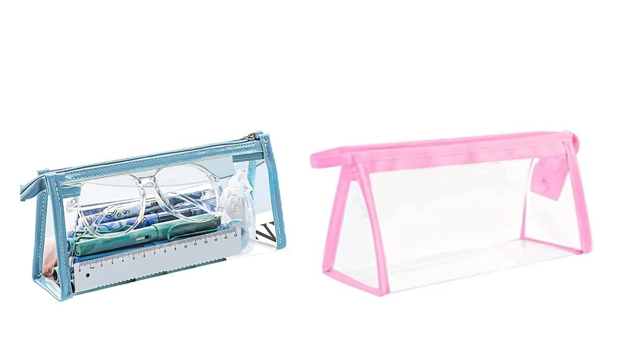TAVISH Large Capacity Transparent Big Pencil Pouch for Girls & Boys, Collage, Office, Cute Cosmetic Bag for Girls, Multi-Purpose Stationary Bag (Pack of 2 - Blue and Pink) (B0BVBQ1K3V) Amazon Price History, Amazon Price Tracker