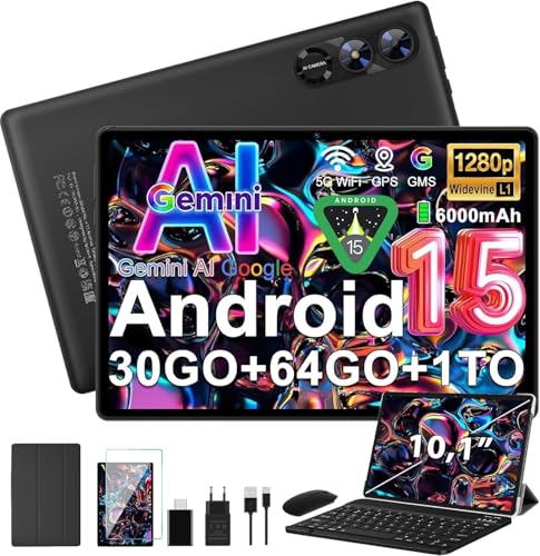 Android 15 Tablette 10 Pouces avec Gemini AI, Octa-Core Tablettes PC, 30 GO RAM+ 64 GO ROM (1TO...