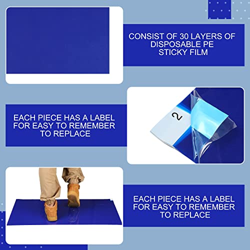 300 Pieces Sticky Tacky Adhesive Mat 18" X 36" Blue, Case Of 10 Mats, 30 Sheets Each, For Cleanroom Laboratory Hospital Construction Pets #TOP2