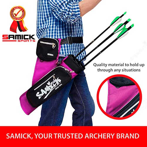 Samick Sports Archery Arrow Quiver For Arrows - Adjustable Waist Hanged Quiver With 3 Tubes For Archery Arrows, & Pockets For Archery Equipment And Arrow Case Right Handed Only (Right Handed, Pink) #TOP5