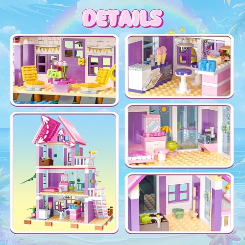 Image of Beach House Building Sets, Seaside Villa House Building Toys Compatible with Lego Friends Sets for Girls Age 8-12, Creative Holiday Cottage Building Kit, Gift for Mother's Day, Birthday Party Favors