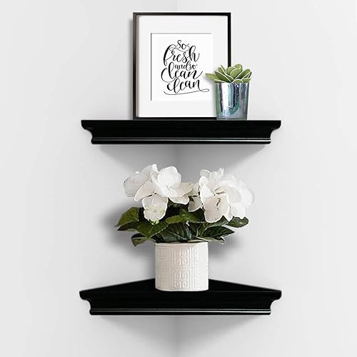 AHDECOR Estantes esquineros flotantes negros, elegante estante esquinero montado en la pared para exhibición decorativa y almacenamiento en