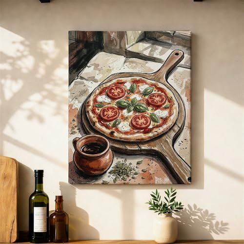 Toile murale à suspendre pizza et tomates italiennes 40x50 cm