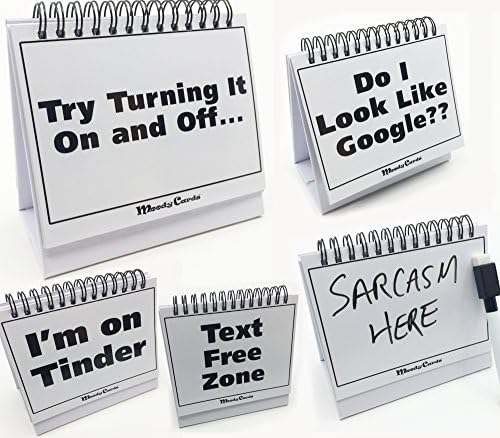 Moodycards - Funny Office Gifts - Over 30 Different Mood and Practical Flip-Over Messages - Includes Erasable Pen and Blank Boards to Write Your own.